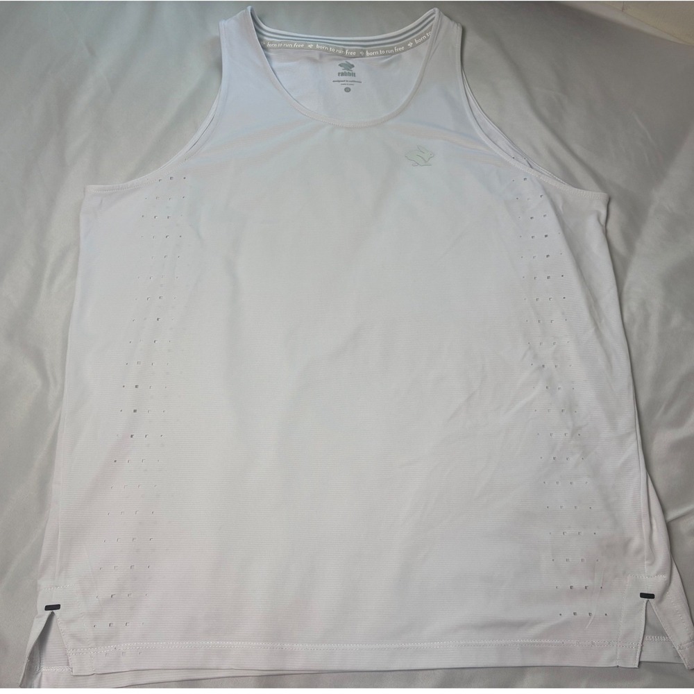 Rabbit Running Tank Top Mens LG White Excellent Perforated Singlet RM289